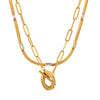 Wholesale Women's Light Luxury Square Zircon Stainless Steel Gold Plated Double Layer Stacked Blade Chain Necklace With Omega Ot Buckle And Geometric Design