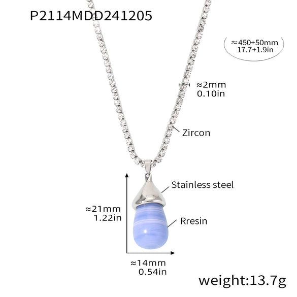 Wholesale Women's Light Luxury Stainless Steel And Resin Water Drop Clavicle Necklace With Colorful Zircon And Geometric Pattern Electroplated