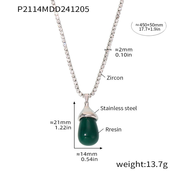 Wholesale Women's Light Luxury Stainless Steel And Resin Water Drop Clavicle Necklace With Colorful Zircon And Geometric Pattern Electroplated