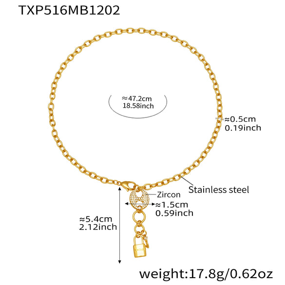 Wholesale Women's Light Luxury Stainless Steel And Zircon Pig Nose Lock Tassel Pendant 18K Real Gold Plated Necklace And Bracelet Set
