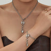 Wholesale Women's Light Luxury Stainless Steel And Zircon Pig Nose Lock Tassel Pendant 18K Real Gold Plated Necklace And Bracelet Set