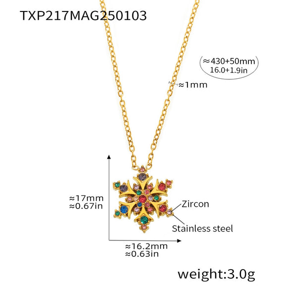 Wholesale Women's Light Luxury Stainless Steel Christmas Snowflake Clavicle Necklace With 5A Super Flash Zircon Pvd Electroplated 18K Gold