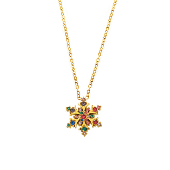 Wholesale Women's Light Luxury Stainless Steel Christmas Snowflake Clavicle Necklace With 5A Super Flash Zircon Pvd Electroplated 18K Gold