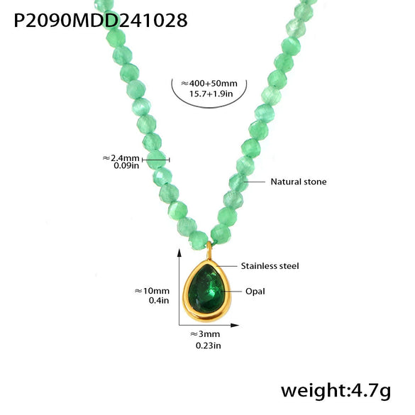 Wholesale Women's Light Luxury Stainless Steel Clavicle Necklace With Cat's Eye Stone Water Drop Pendant And Geometric Pattern Electroplated