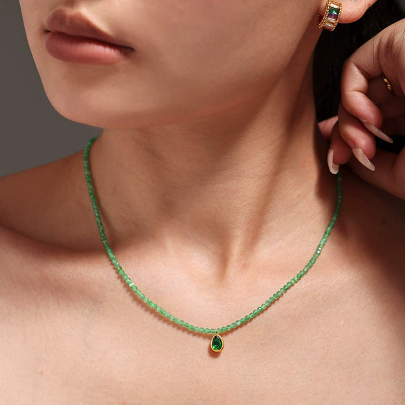 Wholesale Women's Light Luxury Stainless Steel Clavicle Necklace With Cat's Eye Stone Water Drop Pendant And Geometric Pattern Electroplated