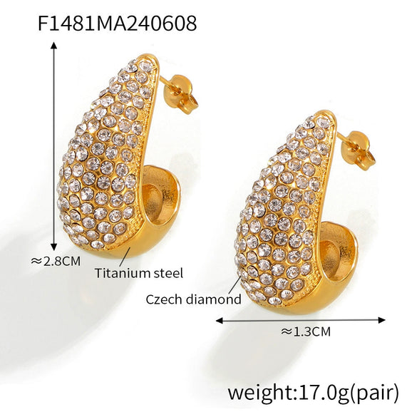 Wholesale Women's Light Luxury 316L Stainless Steel Drop Shaped Zircon Earrings With Geometric Pattern And Pvd Plated Real Gold Inlaid