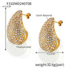 Wholesale Women's Light Luxury 316L Stainless Steel Drop Shaped Zircon Earrings With Geometric Pattern And Pvd Plated Real Gold Inlaid