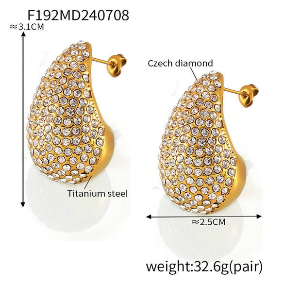 Wholesale Women's Light Luxury 316L Stainless Steel Drop Shaped Zircon Earrings With Geometric Pattern And Pvd Plated Real Gold Inlaid