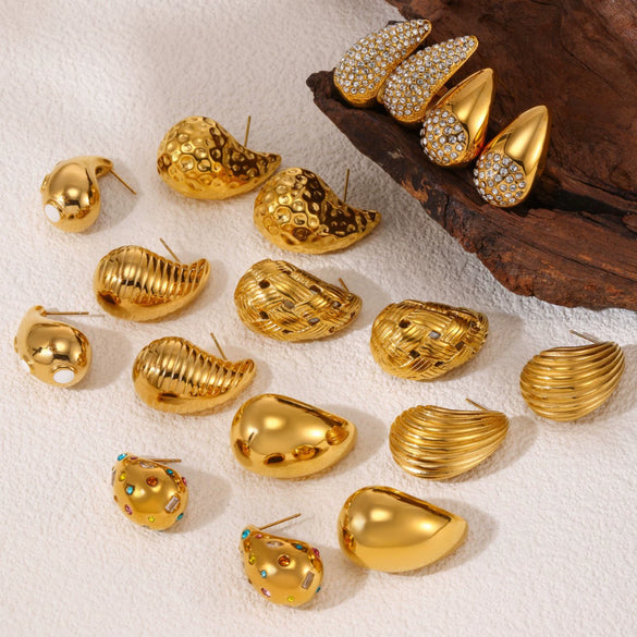 Wholesale Women's Light Luxury 316L Stainless Steel Drop Shaped Zircon Earrings With Geometric Pattern And Pvd Plated Real Gold Inlaid