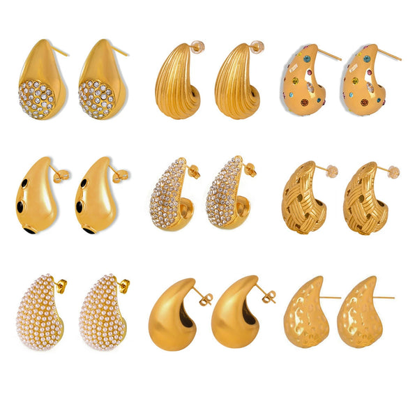 Wholesale Women's Light Luxury 316L Stainless Steel Drop Shaped Zircon Earrings With Geometric Pattern And Pvd Plated Real Gold Inlaid
