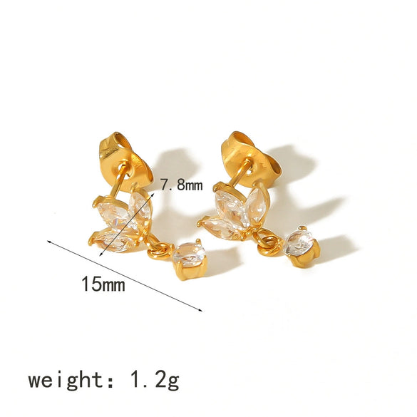 Wholesale Women's Light Luxury Stainless Steel Earrings With Zircon Inlay Starfish Clover Animal Zodiac Design