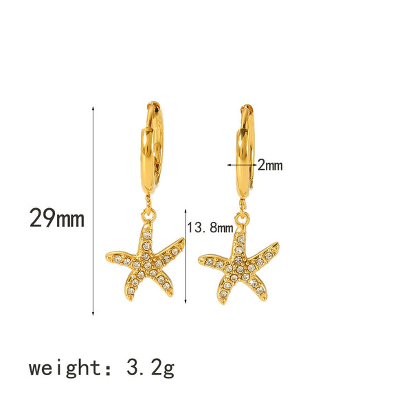 Wholesale Women's Light Luxury Stainless Steel Earrings With Zircon Inlay Starfish Clover Animal Zodiac Design