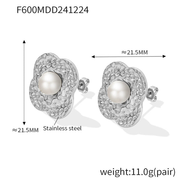 Wholesale Women's Light Luxury 316L Stainless Steel Electroplated Geometric And Flower Patterned Petal Flower Inlaid Beads Earrings