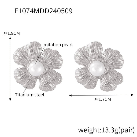 Wholesale Women's Light Luxury 316L Stainless Steel Electroplated Geometric And Flower Patterned Petal Flower Inlaid Beads Earrings