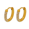 Wholesale Women's Light Luxury Stainless Steel Geometric Earrings With Electroplating And Super Flash Zircon