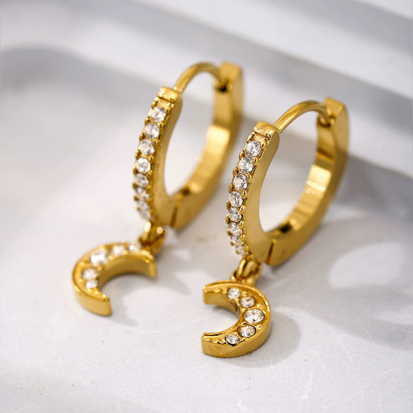 Wholesale Women's Light Luxury Stainless Steel Geometric Earrings With Electroplating And Zircon Inlay