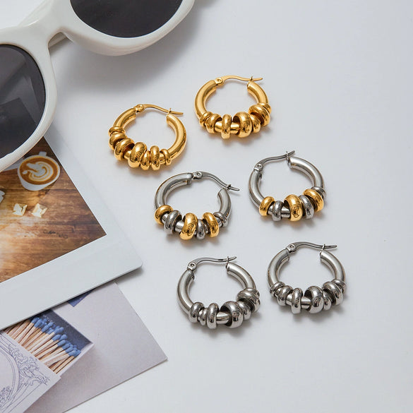 Wholesale Women's Light Luxury Stainless Steel Geometric Earrings With Electroplating