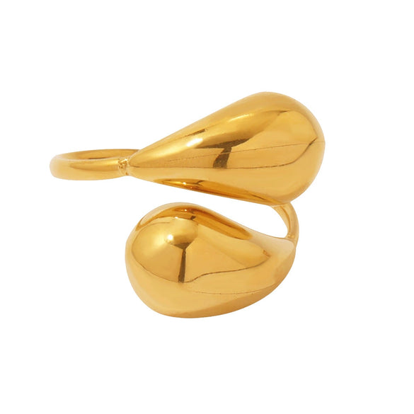 Wholesale Women's Light Luxury Stainless Steel Geometric Hollow Opening Comma Drop Tail Ring Electroplated With 18K Gold