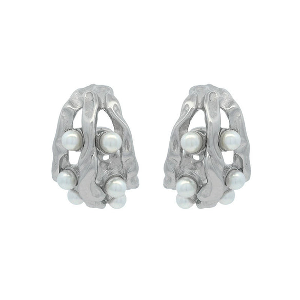 Wholesale Women's Light Luxury Stainless Steel Geometric Imitation Pearl Electroplated Earrings