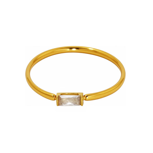 Wholesale Women's Light Luxury Stainless Steel Geometric Rectangular Thin Ring Jewelry With Electroplating And 5A Zircon
