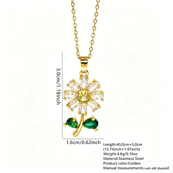 Wholesale Women's Light Luxury Stainless Steel 18K Gold Plated Zircon Flower Necklace