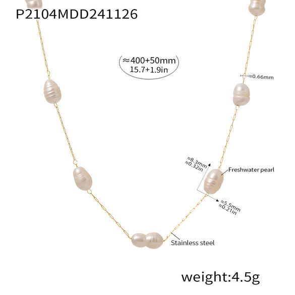Wholesale Women's Light Luxury 316L Stainless Steel Natural Freshwater Pearl Geometric Collarbone Necklace With Electroplating And Regular Chain
