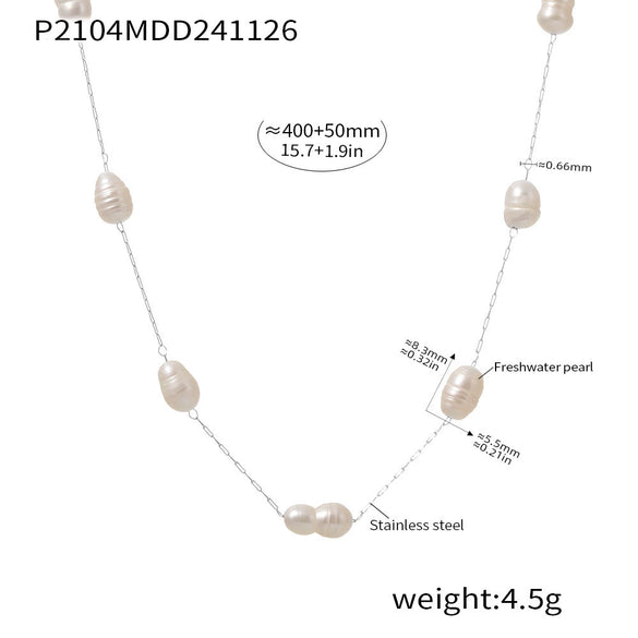Wholesale Women's Light Luxury 316L Stainless Steel Natural Freshwater Pearl Geometric Collarbone Necklace With Electroplating And Regular Chain
