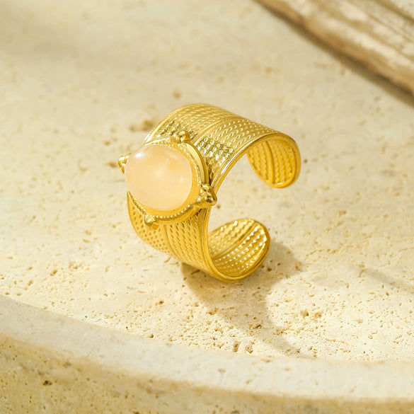 Wholesale Women's Light Luxury Stainless Steel Natural Stone Opening Ring With Electroplating