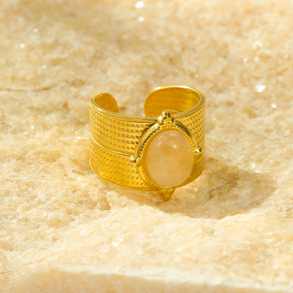 Wholesale Women's Light Luxury Stainless Steel Natural Stone Opening Ring With Electroplating