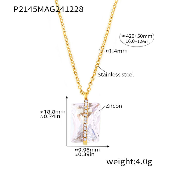 Wholesale Women's Light Luxury 316L Stainless Steel Rectangular Zircon Clavicle Necklace With Geometric Pattern And Pvd Plating