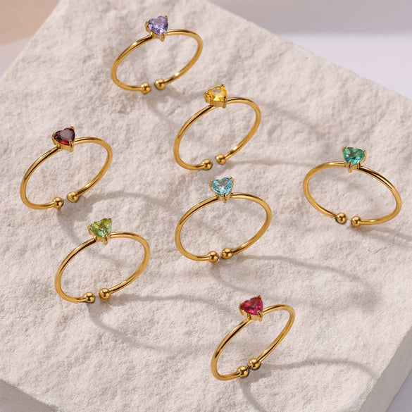 Wholesale Women's Light Luxury Stainless Steel Ring Set With Diamonds Geometric Heart Shape Zircon Birthstone Ring