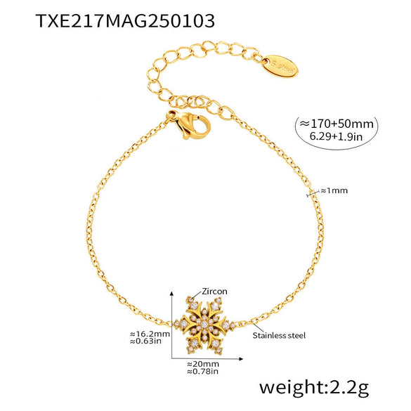 Wholesale Women's Light Luxury Stainless Steel Zircon Ferris Wheel Snowflake Handmade Electroplated Inlaid Necklace Earring Bracelet Set