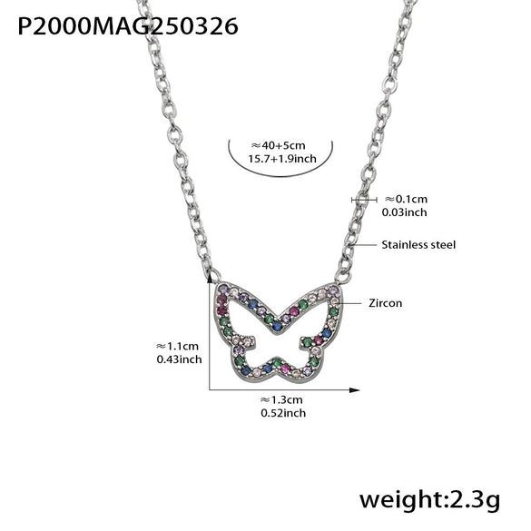 Wholesale Women's Light Luxury 316L Stainless Steel Zircon Geometric Butterfly Necklace