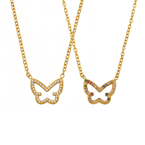 Wholesale Women's Light Luxury 316L Stainless Steel Zircon Geometric Butterfly Necklace