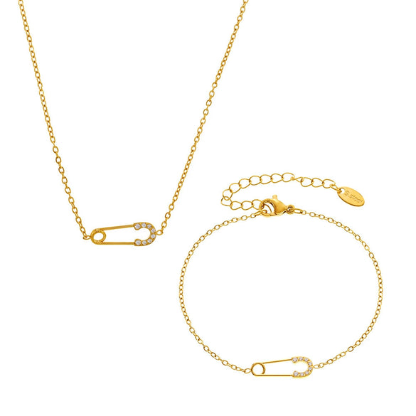 Wholesale Women's Light Luxury 316L Stainless Steel Zircon Jewelry Suit With Double Necklace And Exquisite Bracelet Electroplated