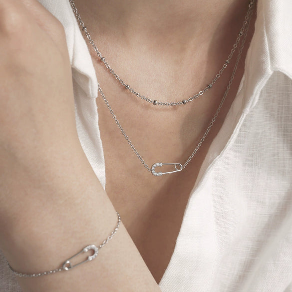 Wholesale Women's Light Luxury 316L Stainless Steel Zircon Jewelry Suit With Double Necklace And Exquisite Bracelet Electroplated