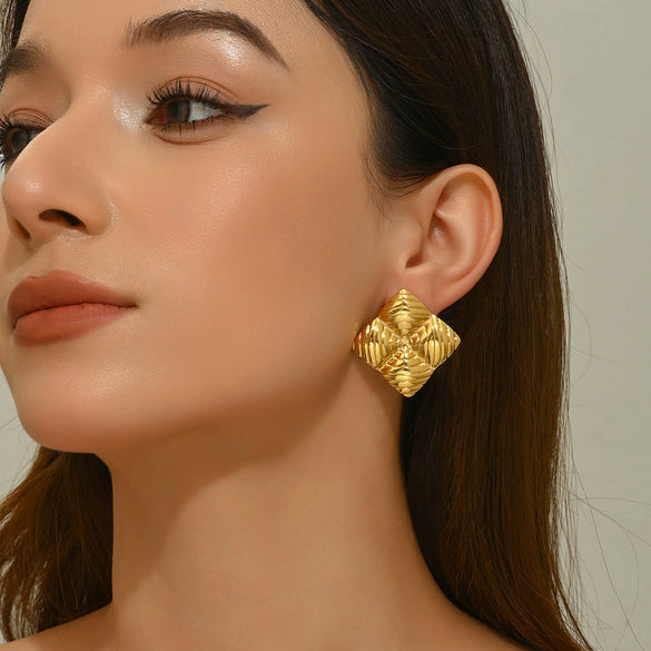 Wholesale Women's Light Luxury Stamped Geometric Stainless Steel Earrings