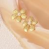 Wholesale Women's Light Luxury Stamped Stainless Steel Flower Pearl Earrings