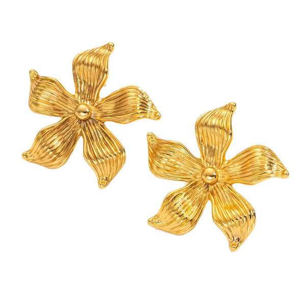 Wholesale Women's Light Luxury Stamped Stainless Steel Flower Pearl Earrings
