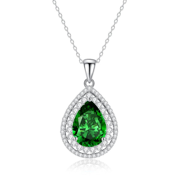 Wholesale Women's Light Luxury 925 Sterling Silver Aquamarine Drop Shape Necklace With High Carbon Diamond And Cross Chain