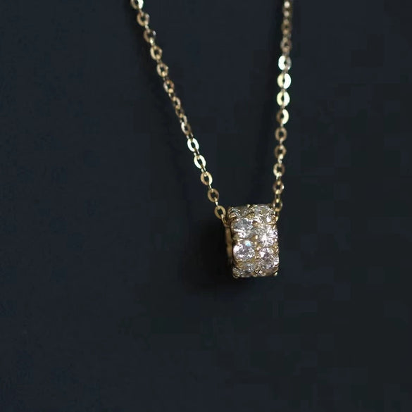 Wholesale Women's Light Luxury 925 Sterling Silver Necklace With Geometric Cylindrical Pendant Microinlaid With Zircon And Plated 14K Gold And Diamond Design