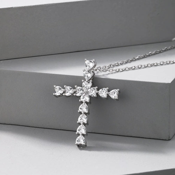 Wholesale Women's Light Luxury 925 Sterling Silver Necklace With Geometric Pattern And Love Zircon Inlaid Electroplated