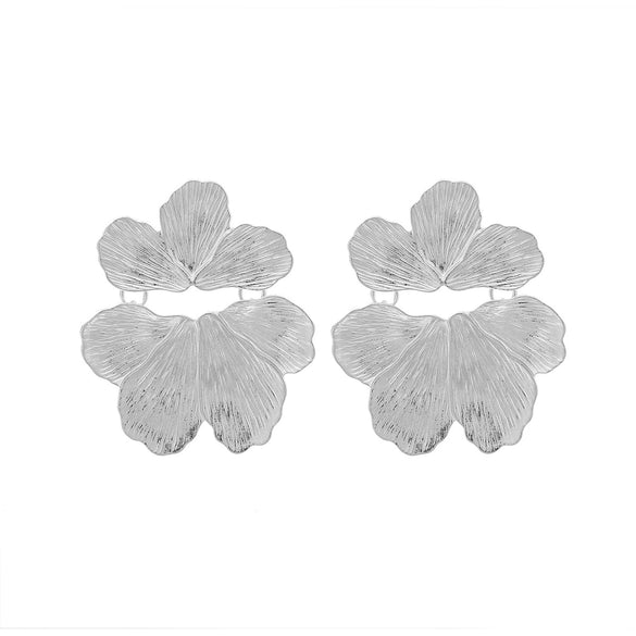 Wholesale Women's Light Luxury Style Alloy Flower Electroplated Multilayer Petal Pleated Irregular Earrings