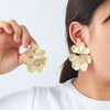 Wholesale Women's Light Luxury Style Alloy Flower Electroplated Multilayer Petal Pleated Irregular Earrings