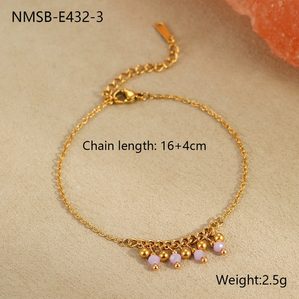 Wholesale Women's Light Luxury Style Bracelet With Natural Beads Tassel Stainless Steel 18K Electroplated Geometric Design