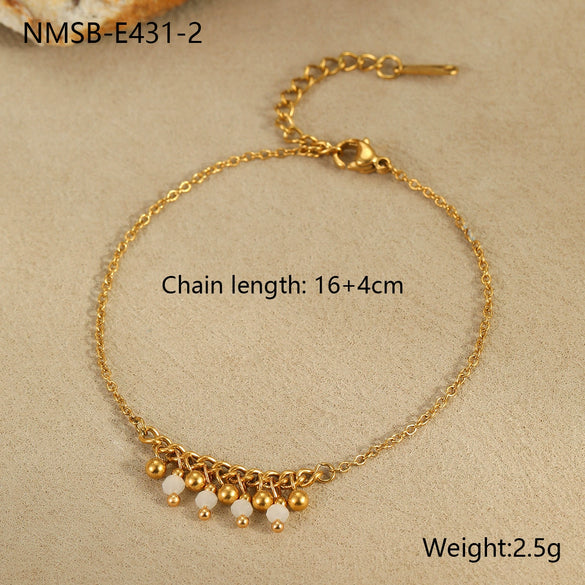 Wholesale Women's Light Luxury Style Bracelet With Natural Beads Tassel Stainless Steel 18K Electroplated Geometric Design