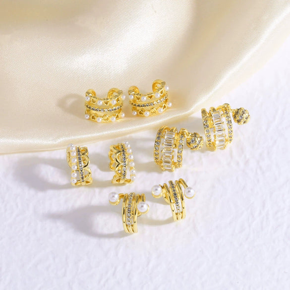 Wholesale Women's Light Luxury Style Copper Electroplated Ear Clips Without Pierced