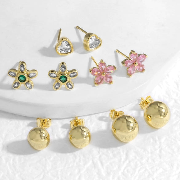Wholesale Women's Light Luxury Style Copper Electroplated 18K Gold Inlaid Zircon Flower Earrings