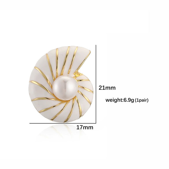 Wholesale Women's Light Luxury Style Copper Oildropped Snail Conch Earrings