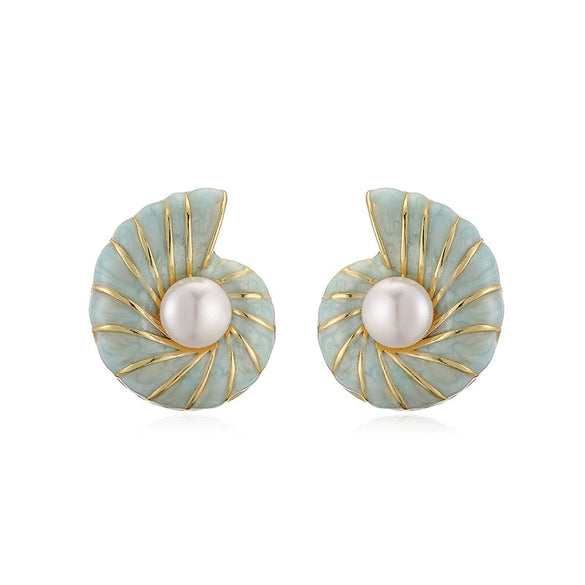 Wholesale Women's Light Luxury Style Copper Oildropped Snail Conch Earrings